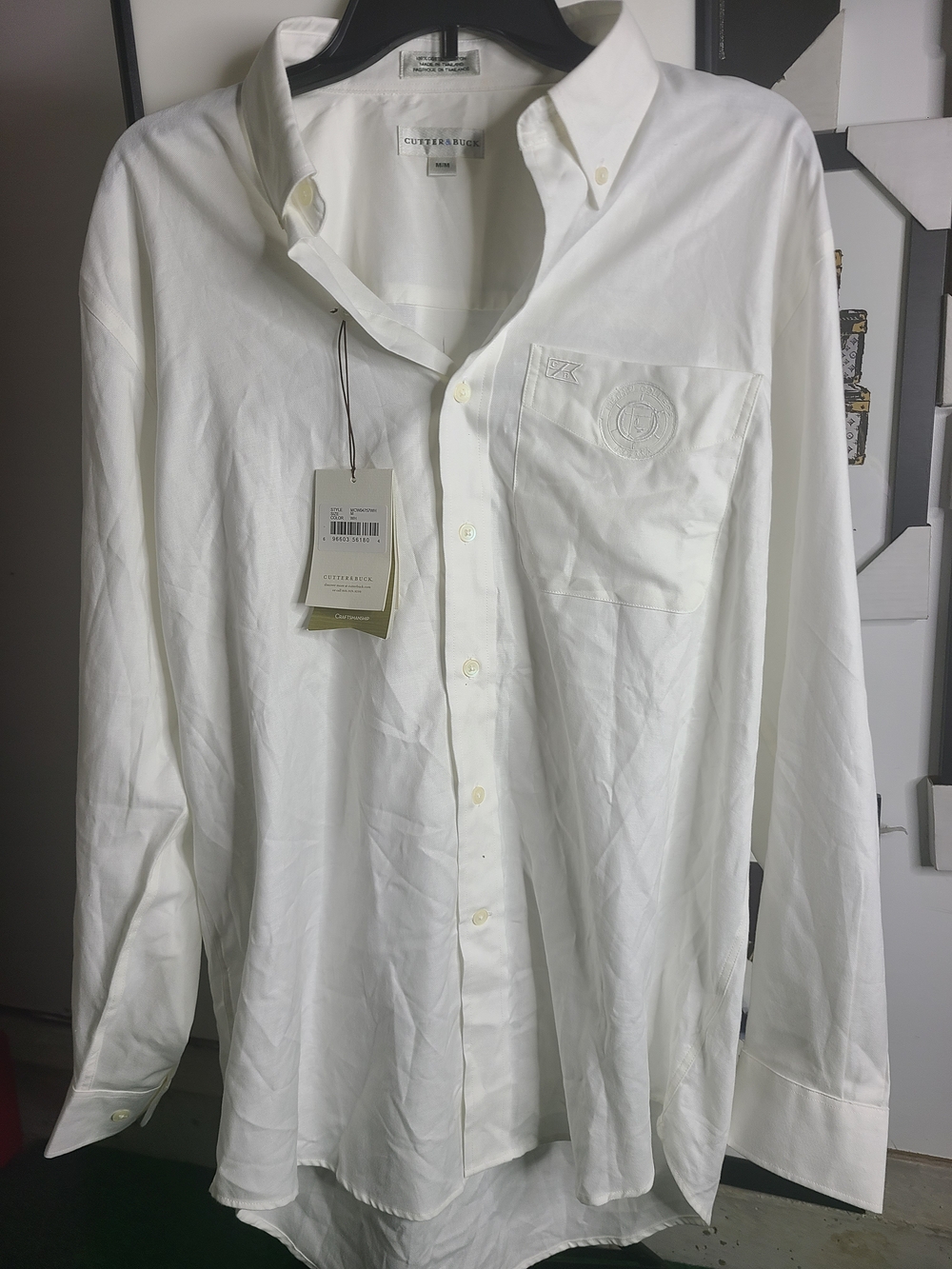 Cotton Blend White Button-Down Shirt by Cutter & Buck